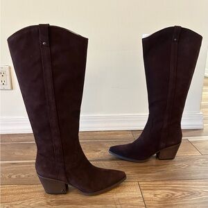 Sam Edelman Wyatt Wide Calf Boots Chocolate Suede Size 10 New In Box